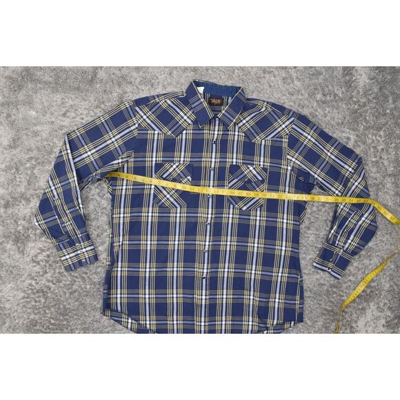 VTG Tem Tex Western Made in USA Men Blue Plaid Casual Cotton Snap Shirt 17.5 36 - Picture 8 of 8
